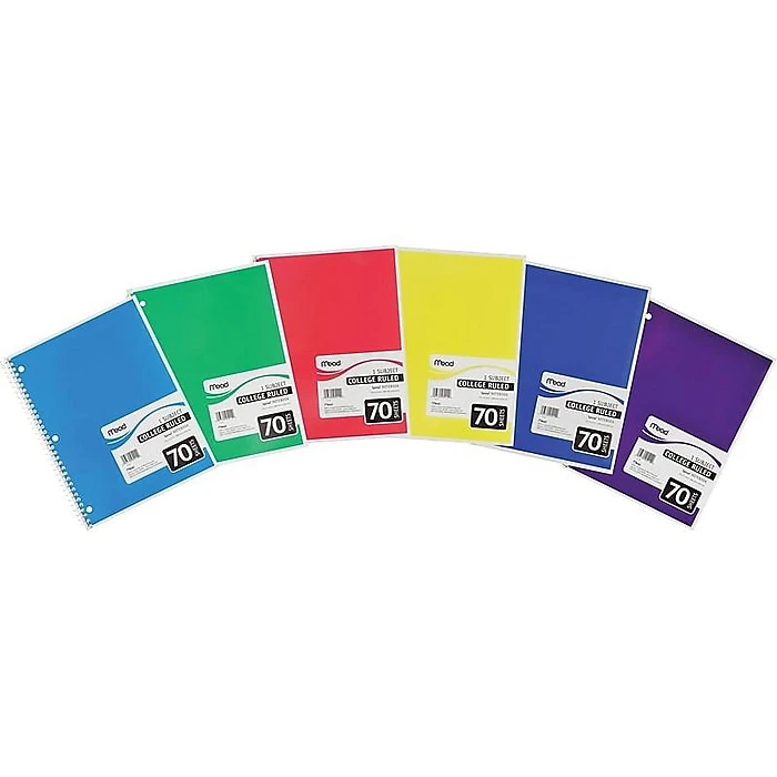 Mead Spiral 1-Subject Notebook, 8" x 10.5", College Ruled, 70 Sheets, Assorted Colors (05512) Mead Spiral 1-Subject Notebook, 8" X 10.5", College Ruled, 70 Sheets, Assorted Colors (05512) -Office Supply Shop sp38165404 sc7