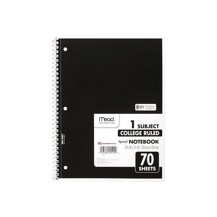 Mead Spiral 1-Subject Notebook, 8" x 10.5", College Ruled, 70 Sheets, Assorted Colors (05512) Mead Spiral 1-Subject Notebook, 8" X 10.5", College Ruled, 70 Sheets, Assorted Colors (05512) -Office Supply Shop sp38165409 sc7
