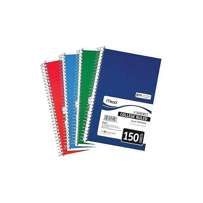 Mead Spiral 3-Subject Notebook, 5.5" x 9.5", College Ruled, 150 Sheets, Assorted Colors (06900) Mead Spiral 3-Subject Notebook, 5.5" X 9.5", College Ruled, 150 Sheets, Assorted Colors (06900) -Office Supply Shop sp38165411 sc7