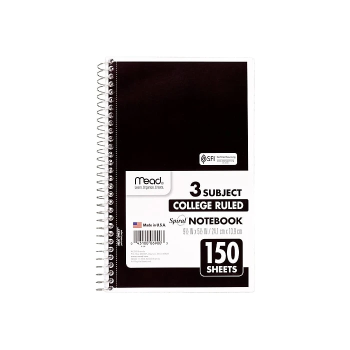 Mead Spiral 3-Subject Notebook, 5.5" x 9.5", College Ruled, 150 Sheets, Assorted Colors (06900) Mead Spiral 3-Subject Notebook, 5.5" X 9.5", College Ruled, 150 Sheets, Assorted Colors (06900) -Office Supply Shop sp38165415 sc7