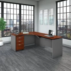 Bush Business Furniture Westfield 60W X 43D Right Hand 3 Position Sit To Stand L Desk W File Cabinet, Hansen Cherry (SRC128HCSU) -Office Supply Shop sp38463131 sc7