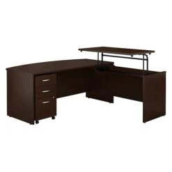 Bush Business Furniture Westfield 72W X 36D 3 Position Bow Front Sit To Stand L Desk W/ File Cabinet, Mocha Cherry (SRC126MRSU)
