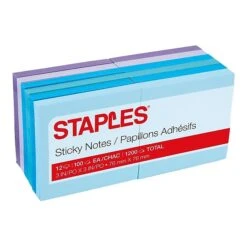 Staples Sticky Notes, 3" X 3" Assorted, 100 Sheets/Pad, 12 Pads/Pack (S-33BR12/52567) -Office Supply Shop sp38715289 sc7