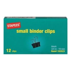 Staples Binder Clips, Small, Black, 12/Pack (15350)