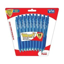 Pentel WOW! Retractable Ballpoint Pens, Medium Point, Blue Ink, 18 Pack (BK440BP18C)