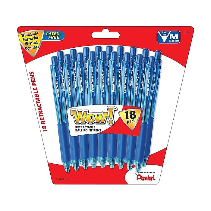 Pentel WOW! Retractable Ballpoint Pens, Medium Point, Blue Ink, 18 Pack (BK440BP18C) Pentel WOW! Retractable Ballpoint Pens, Medium Point, Blue Ink, 18 Pack (BK440BP18C) -Office Supply Shop sp40303372 sc7