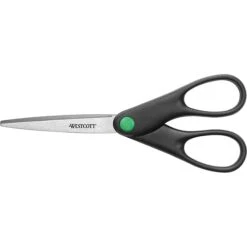 Westcott® Straight KleenEarth® 7" Recycled Stainless Steel Scissors, Pointed Tip, Black (44218)