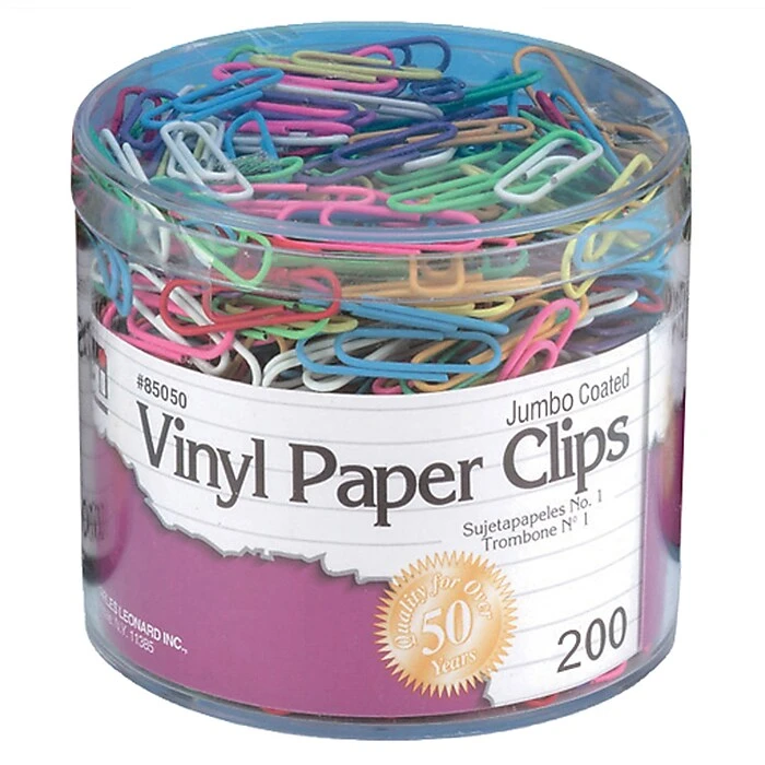 Charles Leonard Jumbo Vinyl Paper Clips, Coated, Assorted Colors, 200 Per Pack, 6 Packs (CHL85050) Charles Leonard Jumbo Vinyl Paper Clips, Coated, Assorted Colors, 200 Per Pack, 6 Packs (CHL85050) -Office Supply Shop sp42942798 sc7