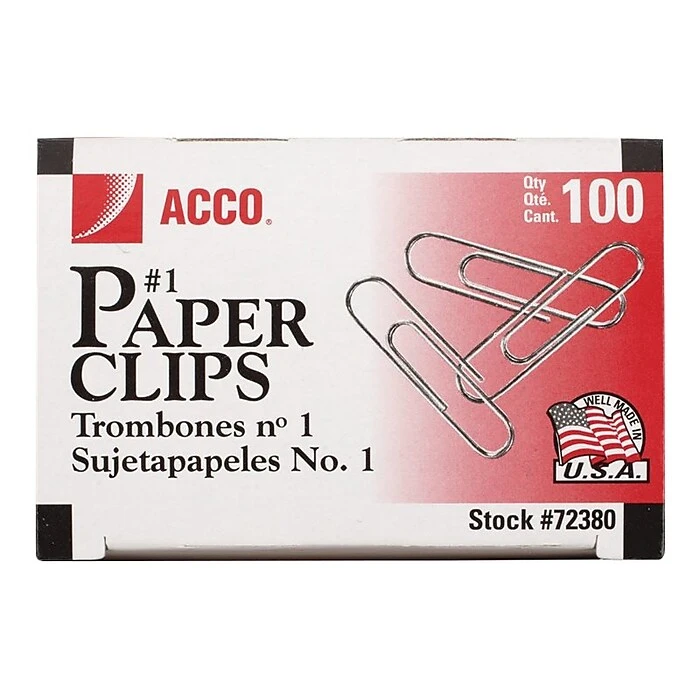 ACCO Economy #1 Paper Clips, Silver, 100/Box, 10 Boxes/Pack (A7072380) ACCO Economy #1 Paper Clips, Silver, 100/Box, 10 Boxes/Pack (A7072380) -Office Supply Shop sp43801664 sc7