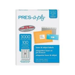 PRES-a-ply Laser/Inkjet Address Labels, 1" X 2-5/8", White, 30 Labels/Sheet, 100 Sheets/Box, 3000 Labels/Box (30600)