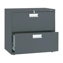 HON Brigade 600 Series 2-Drawer Lateral File Cabinet, Locking, Letter/Legal, Charcoal, 30"W (H672.L.S)
