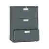 HON Brigade 600 Series 3-Drawer Lateral File Cabinet, Locking, Letter/Legal, Charcoal, 30"W (H673.L.S)
