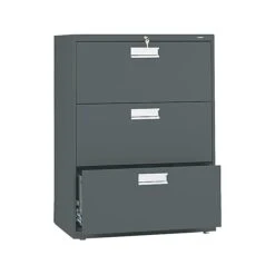 HON Brigade 600 Series 3-Drawer Lateral File Cabinet, Locking, Letter/Legal, Charcoal, 30"W (H673.L.S)