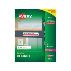 Avery Durable Laser Identification Labels, 5/8" X 3", White, 32/Sheet, 50 Sheets/Pack (6577)