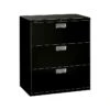 HON Brigade 600 Series 3-Drawer Lateral File Cabinet, Locking, Letter/Legal, Black, 36"W (H683.L.P)