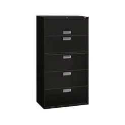 HON Brigade 600 Series 5-Drawer Lateral File Cabinet, Locking, Letter/Legal, Black, 36"W (H685.L.P)