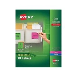 Avery Laser/Inkjet Identification Labels, 3 1/3" X 4", Assorted Neon Colors, 6/Sheet, 12 Sheets/Pack (6482)
