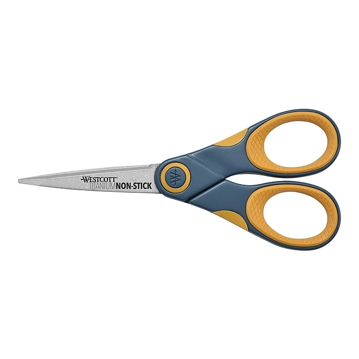 Westcott® Titanium Bonded® Non-Stick 5" Scissors, Pointed Tip, Gray/Yellow (14881) Westcott® Titanium Bonded® Non-Stick 5" Scissors, Pointed Tip, Gray/Yellow (14881) -Office Supply Shop sp44845307 sc7