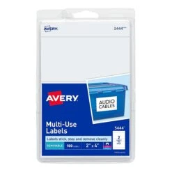 Avery Laser/Inkjet Multipurpose Labels, 2" X 4", White, 2 Labels/Sheet, 50 Sheets/Pack (5444)