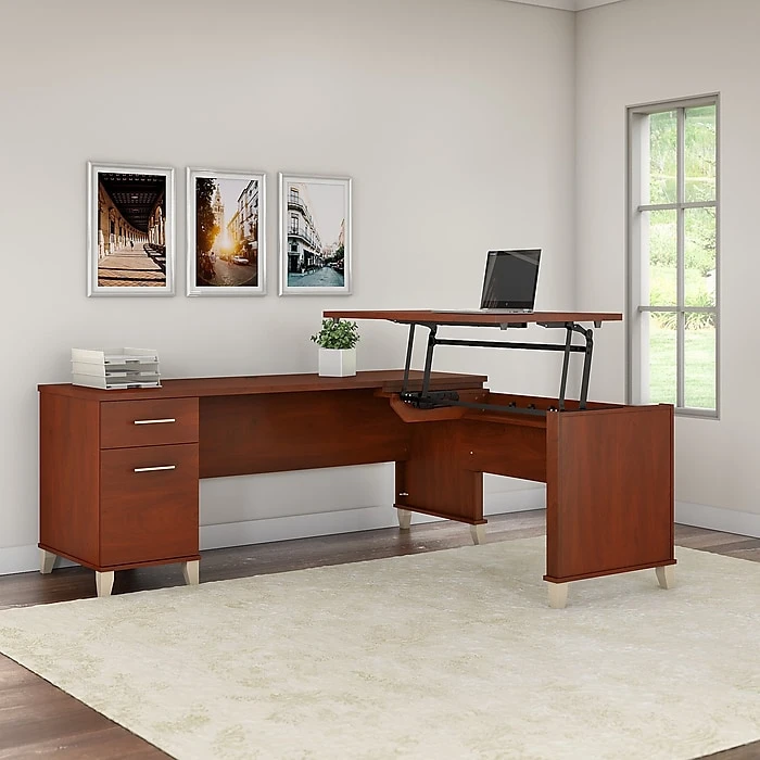 Bush Furniture Somerset 72W 3 Position Sit to Stand L Shaped Desk, Hansen Cherry (SET014HC) Bush Furniture Somerset 72W 3 Position Sit To Stand L Shaped Desk, Hansen Cherry (SET014HC) -Office Supply Shop sp45060320 sc7