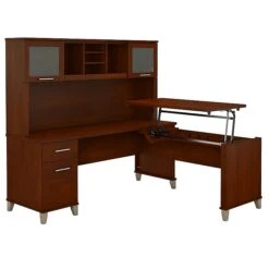 Bush Furniture Somerset 72W 3 Position Sit To Stand L Shaped Desk With Hutch, Hansen Cherry (SET015HC)