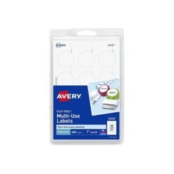 Avery Easy Peel Laser/Inkjet Multipurpose Labels, 1" Dia., White, 12 Labels/Sheet, 50 Sheets/Pack (5410)