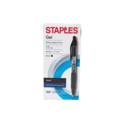 Staples Aura Retractable Gel Pens, Medium Point, Black Ink, Dozen (29195)