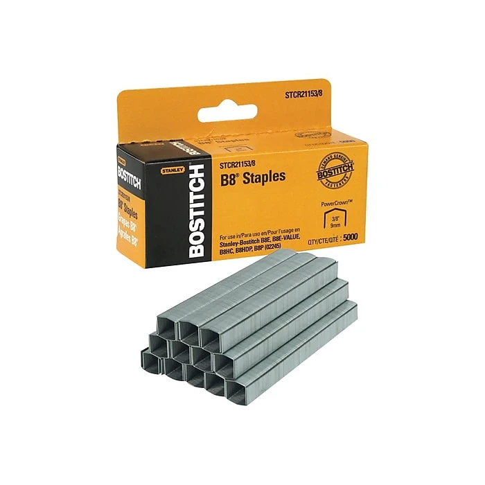Bostitch B8 PowerCrown Chisel Tip Staples, 0.38" Leg Length, 5000/Box (STCR21153/8) Bostitch B8 PowerCrown Chisel Tip Staples, 0.38" Leg Length, 5000/Box (STCR21153/8) -Office Supply Shop sp46529849 sc7