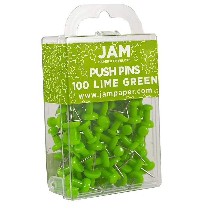 JAM Paper Push Pins, Lime Green, 2 Packs of 100 (522416893A) JAM Paper Push Pins, Lime Green, 2 Packs Of 100 (522416893A) -Office Supply Shop sp4797892 sc7