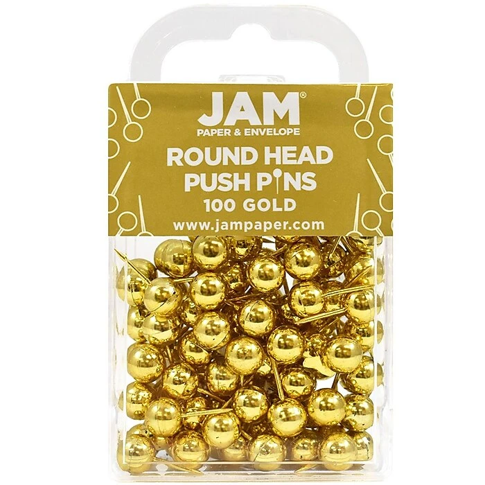 JAM Paper Map Tacks Push Pins, Gold, 100/Pack (22432213) JAM Paper Map Tacks Push Pins, Gold, 100/Pack (22432213) -Office Supply Shop sp4798097 sc7