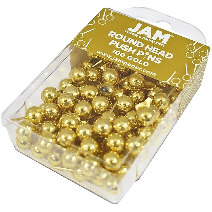 JAM Paper Map Tacks Push Pins, Gold, 100/Pack (22432213) JAM Paper Map Tacks Push Pins, Gold, 100/Pack (22432213) -Office Supply Shop sp4798098 sc7