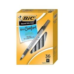 BIC Round Stic Grip Xtra Comfort Ballpoint Pens, Medium Point, Black Ink, 36 Pack (GSMG361BLK)