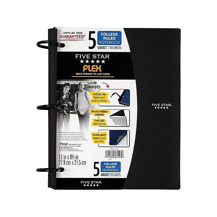 Five Star Flex 5-Subject Notebook, 8.5" x 11", College Ruled, 150 Sheets, Assorted Colors (08128) Five Star Flex 5-Subject Notebook, 8.5" X 11", College Ruled, 150 Sheets, Assorted Colors (08128) -Office Supply Shop sp49508203 sc7