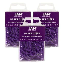 JAM Paper Small Paper Clips, Purple, 3 Packs Of 100 (2183753B)