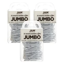 JAM Paper Jumbo Paper Clips, White, 3 Packs Of 75 (2184934B)