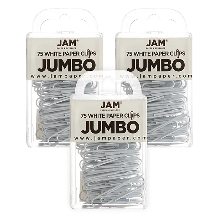 JAM Paper Jumbo Paper Clips, White, 3 Packs of 75 (2184934B) JAM Paper Jumbo Paper Clips, White, 3 Packs Of 75 (2184934B) -Office Supply Shop sp49916277 sc7