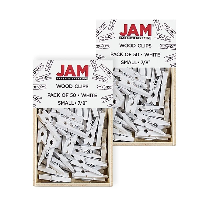 JAM Paper Wood Clip Small Wood Clothespins, White, 2 Packs of 50 (2230717360A) JAM Paper Wood Clip Small Wood Clothespins, White, 2 Packs Of 50 (2230717360A) -Office Supply Shop sp49917516 sc7