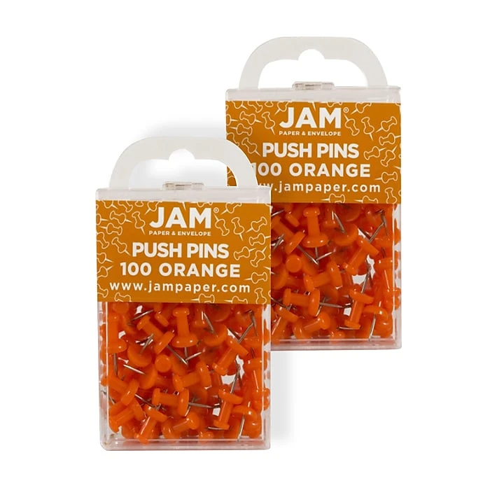 JAM Paper Pushpins, Orange, 2 Packs of 100 (222419052A) JAM Paper Pushpins, Orange, 2 Packs Of 100 (222419052A) -Office Supply Shop sp49917557 sc7