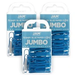 JAM Paper Jumbo Paper Clips, Baby Blue, 3 Packs Of 75 (221819034B)