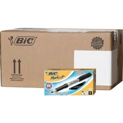 BIC Mark-It Permanent Markers, Fine Tip, Black, 12 Markers/Pack, 18 Packs/Carton (GPM11BLK)