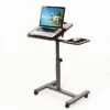 Seville Classics Airlift 40"H Tilting Sit-Stand Computer Desk Cart With Mouse Pad Table, Walnut (WEB234)