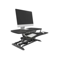VersaDesk PowerPro 36"W Electric Sit To Stand Desktop Converter With Keyboard Tray & USB Port, Black (SP7643624-00-01)