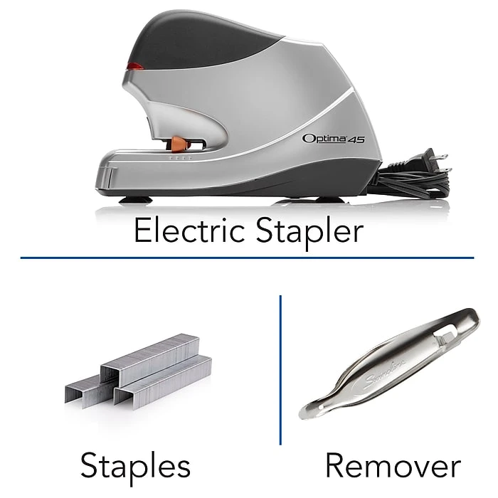 Swingline® Optima® Electric Stapler Value Pack (High Capacity Staples & Remover), 45 Sheet Capacity, Silver (48209) Swingline® Optima® Electric Stapler Value Pack (High Capacity Staples & Remover), 45 Sheet Capacity, Silver (48209) -Office Supply Shop sp56868035 sc7
