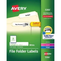 Avery TrueBlock Laser/Inkjet File Folder Labels, 2/3" X 3 7/16", Red, 1500 Labels Per Pack (5066) -Office Supply Shop sp57017441 sc7
