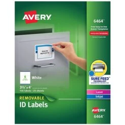 Avery Laser/Inkjet Removable Labels, 3-1/3" X 4", White, 150 Labels Per Pack (6464)