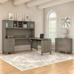 Bush Furniture Somerset 72W 3 Position Sit To Stand L Shaped Desk With Hutch And File Cabinet, Ash Gray (SET016AG) -Office Supply Shop sp58434452 sc7