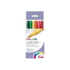 Pentel Arts Color Pen Fiber Markers, Fine Tip, Assorted Inks, 12/Pack (S360-12)