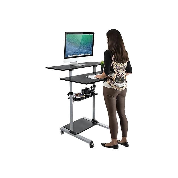 Mount-It! 37"-55" Plastic/Steel Adjustable Desk, Black/Gray (MI-7970) Mount-It! 37"-55" Plastic/Steel Adjustable Desk, Black/Gray (MI-7970) -Office Supply Shop sp73744361 sc7