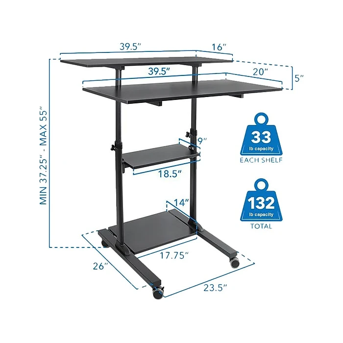 Mount-It! 37"-55" Plastic/Steel Adjustable Desk, Black/Gray (MI-7970) Mount-It! 37"-55" Plastic/Steel Adjustable Desk, Black/Gray (MI-7970) -Office Supply Shop sp73744363 sc7