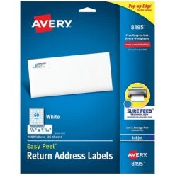 Avery Easy Peel Inkjet Return Address Labels, 2/3" X 1-3/4", White, 60 Labels/Sheet, 10 Sheets/Pack, 600 Labels/Pack (18695)